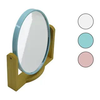 Oval 8 İnç= 20.5X15.5CM Ahşap Bambu Ayaklı Makyaj Aynası Çift Taraflı Renkli Plastik Çerçeve