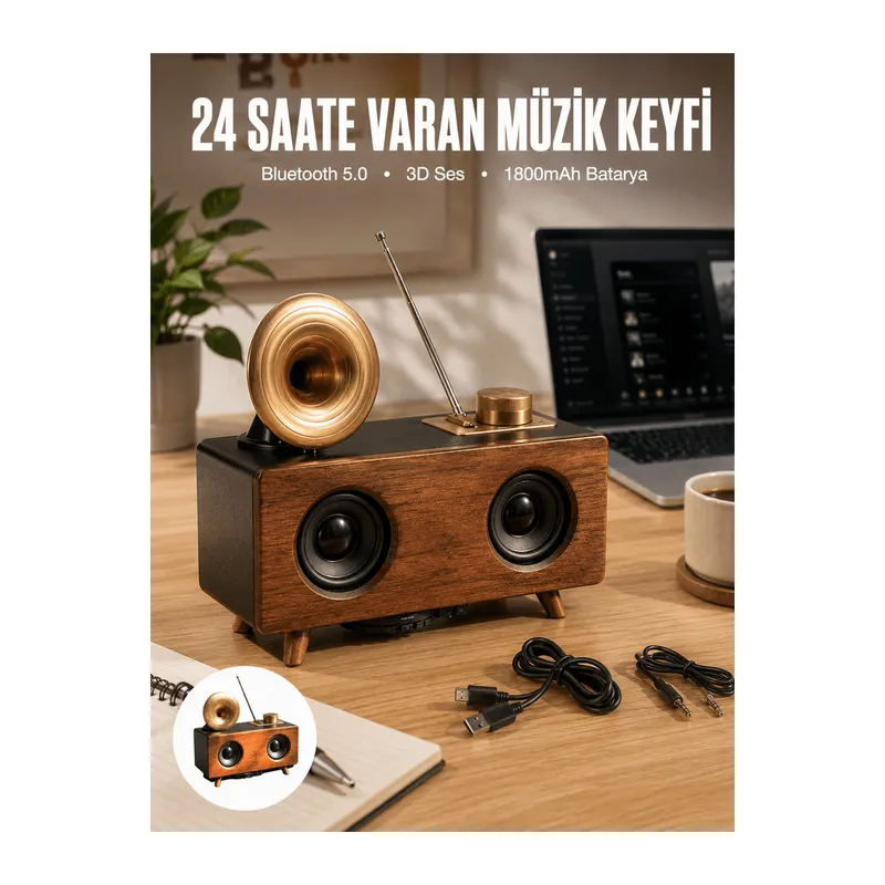 Çalar Radyo Müzik Kutusu Nostaljik Hoparlör Speaker