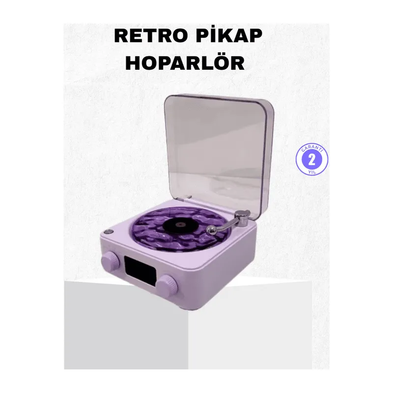 Retro Pikap Hoparlör Bluetooth AUX USB Type-C Projektörlü 360° Sesli Taşınabilir