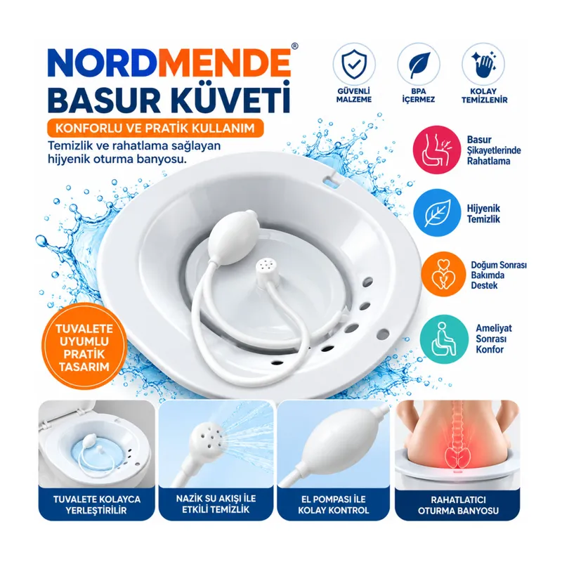 Pompalı Oturma Banyosu Küveti Hemoroid ve Makat Çatlağı İçin Klozet Üstü Ilık Su Leğeni