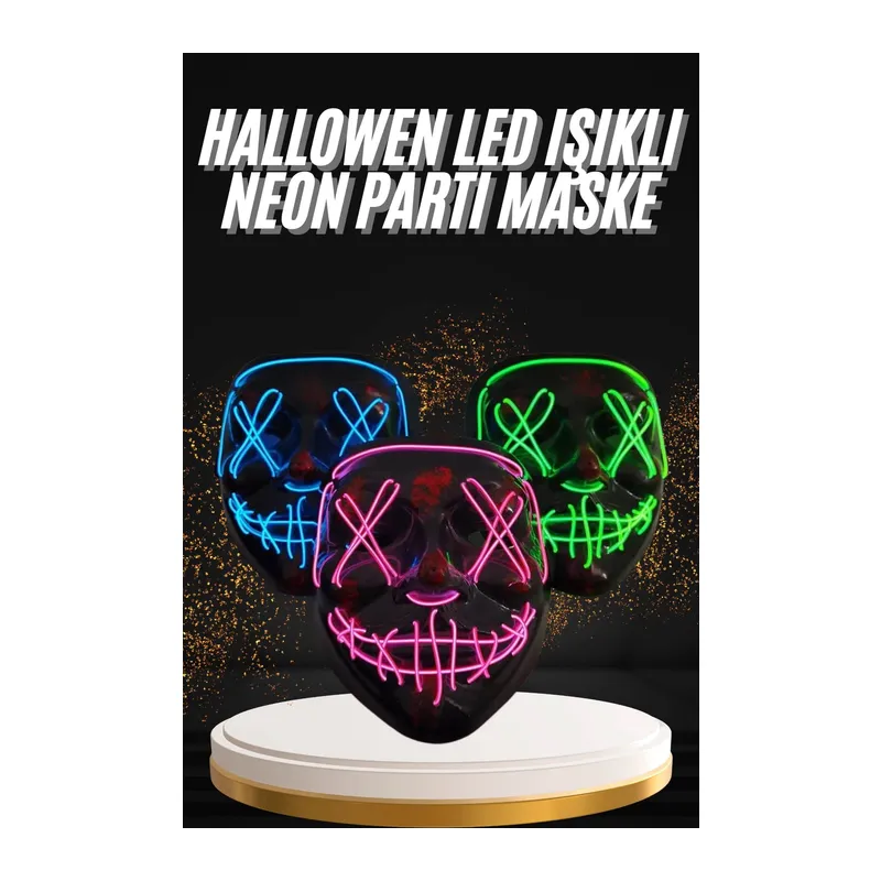 Hallowen Parti Maskesi Neon Led Işıklı Maske 3 Modlu Cadılar Bayramı Maskesi