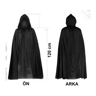 Siyah Uzun Pelerin 120 cm Kapüşonlu – Cosplay ve Parti Kostümü