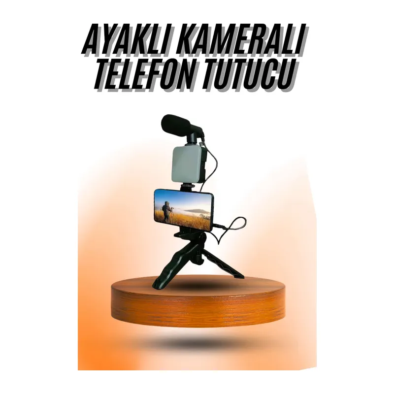 Telefon Tutucu Mini Mikrofonlu Tripod Vlog Çekim Video