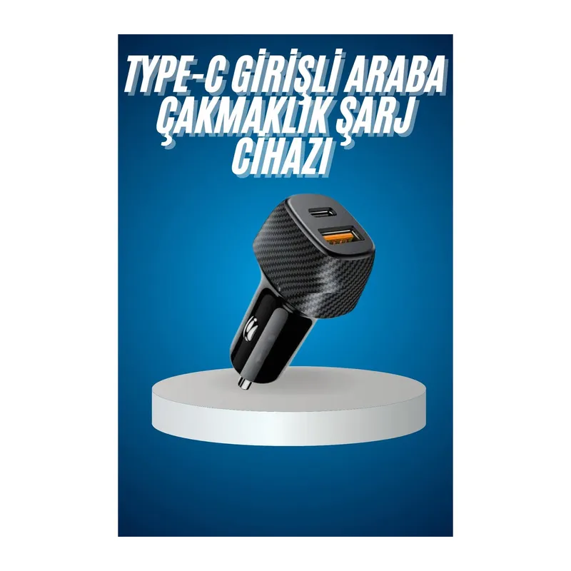 Araç İçi Hızlı Şarj Soketi 38W Oto Çakmaklık Type-C Araba Çakmaklık