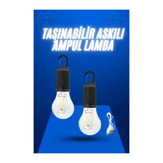 Askılı Kırılmaz Led Işık Kamp Bahçe Lambası Taşınabilir Led Ampul Şarjlı