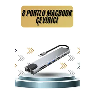 8 Portlu Macbook Çevirici Type C Hub SD TF USB Çoğaltıcı Ethernet