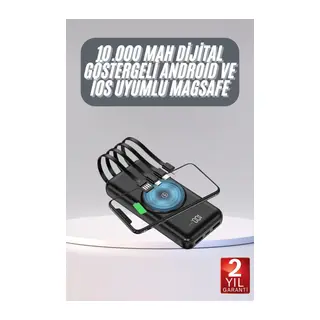 Kablosuz Çoklu Şarj Girişli 10.000 Mah Kablolu Powerbank Taşınabilir