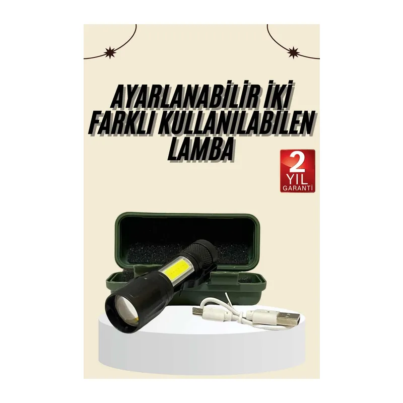 Uzun Menzilli Şarjlı El Feneri Uzun Ömürlü Led Işık Lamba
