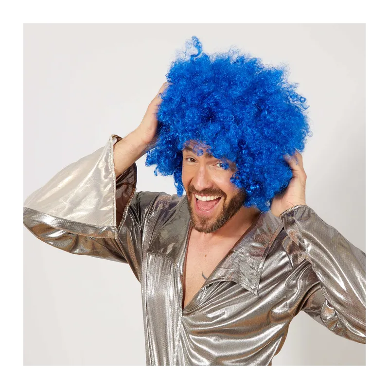 Mavi Renk Kıvırcık Afro Bonus Peruk