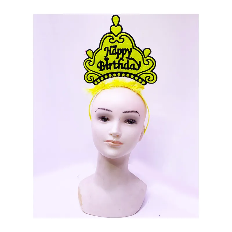 Happy Birthday Neon Sarı Renk Doğum Günü Tacı 24x15 cm