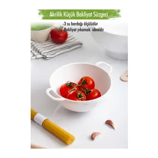Akrilik Beyaz Mini Pirinç Süzgeçi & Bakliyat Süzgeçi (3 Su Bardağı Ölçülü)