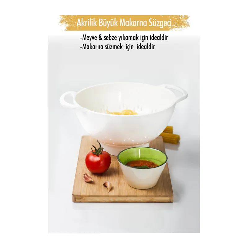 Akrilik Beyaz Makarna Süzgeçi & Sebze Meyve Süzgeçi