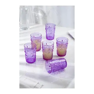 Akrilik Mor 6'lı Kısa Bardak & Su Meşrubat Kahve Yanı Bardağı 400 ml (Cam Değildir)