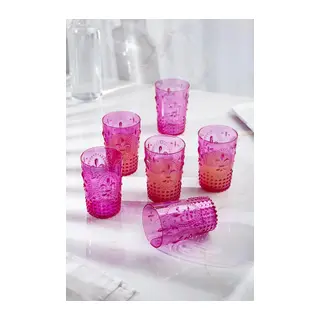 Akrilik Pembe 6'lı Kısa Bardak & Su Meşrubat Kahve Yanı Bardağı 400 ml (Cam Değildir)