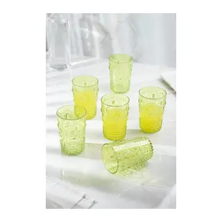 Akrilik Yeşil 6'lı Kısa Bardak & Su Meşrubat Kahve Yanı Bardağı 400 ml (Cam Değildir)