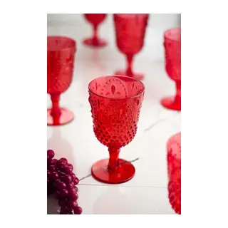 Akrilik Kırmızı Tekli Kadeh & Su Meşrubat Kahve Yanı Bardağı 450 ml (Cam Değildir)