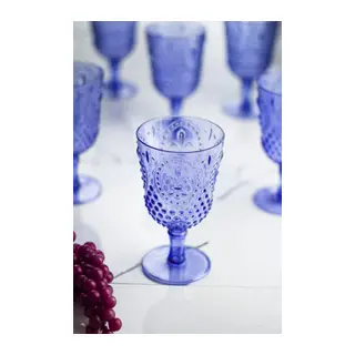Akrilik Mavi Tekli Kadeh & Su Meşrubat Kahve Yanı Bardağı 450 ml (Cam Değildir)