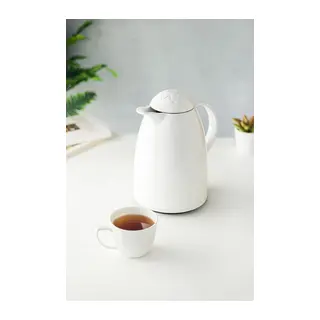 1 LT Isı Yalıtımlı Çay Ve Soğuk Su Termosu Soft Beyaz (12 Saat Sıcak Tutar& İçi Camdır)