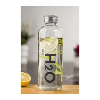 H2o Borosilikat Cam Matara Vakum Kapaklı Su Şişesi Suluk Gri 1000 ML