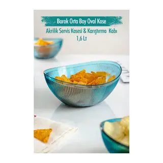 Akrilik Barok Aquamarin Orta Boy Oval Meyve & Salata Kasesi & Karıştırma Kabı / 1,6 Lt (CAM DEĞİLDİR)