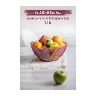 Akrilik Barok Mürdüm Büyük Kare Meyve & Salata Kasesi & Karıştırma Kabı / 3,3 Lt (CAM DEĞİLDİR)