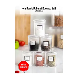 6'lı Barok Yuvarlak Baharat Kavanoz Seti & Saklama Kabı & Erzak Kabı (6*250 ML)