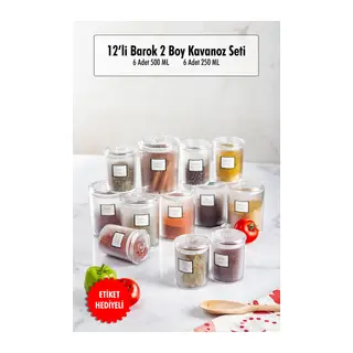 12'li Barok Yuvarlak 2 Boy Kavanoz Seti & Saklama Kabı & Erzak Kabı 6*500 ML,6*250 ML)