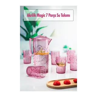 Akrilik Mürdüm Sürahi 2,3 lt Ve 6'lı & Su Meşrubat Kahve Yanı Bardağı 400 ml Seti (Cam Değildir)