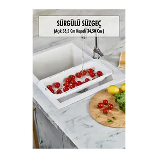 Lavoba İçi Sürgülü Açılır Kapanır Sebze Meyve Süzgeci Beyaz (Açık 38,5 Cm Kapalı 34,50 Cm)