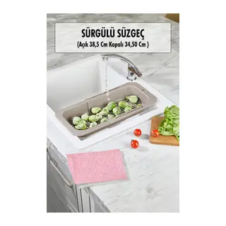 Lavoba İçi Sürgülü Açılır Kapanır Sebze Meyve Süzgeci Vizon (Açık 38,5 Cm Kapalı 34,50 Cm)