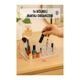 Şeffaf 16 Bölmeli Makyaj Organizeri Düzenleyici 12×22×8 cm