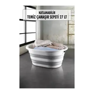 Katlanabilir Silikon Çamaşır Sepeti & Akordiyon Katlanır Sepet 27 Lt