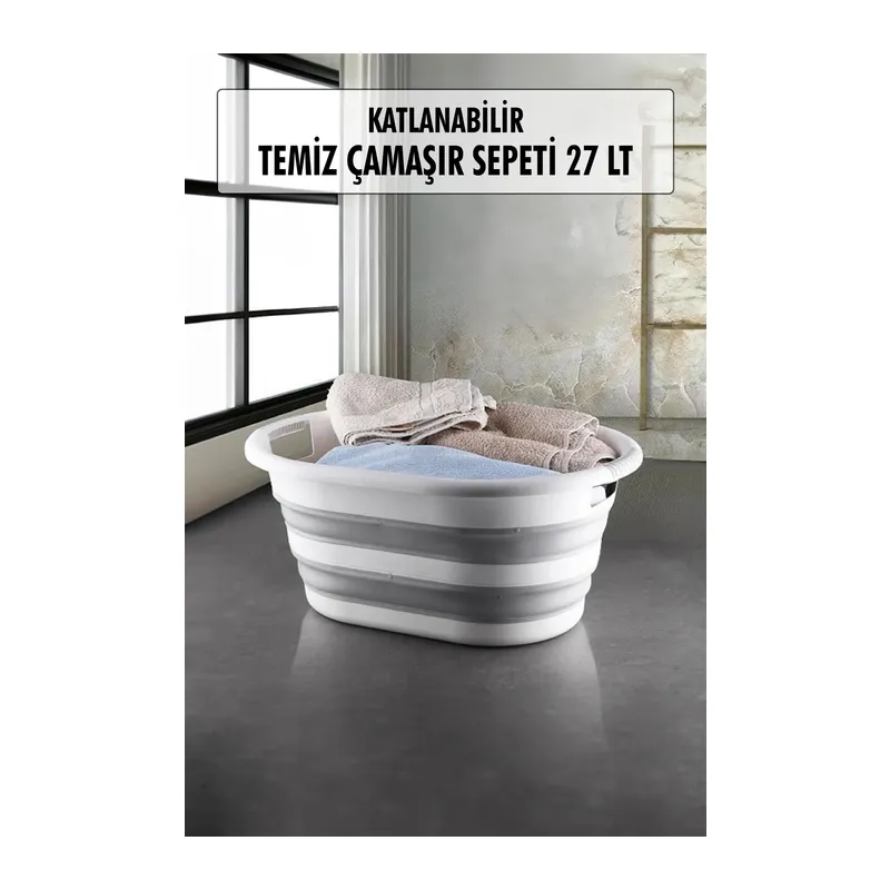 Katlanabilir Silikon Çamaşır Sepeti & Akordiyon Katlanır Sepet 27 Lt