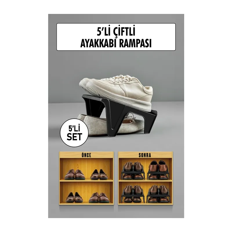 5 Li Set Çiftli Ayakkabı Rampası & Ayakkalık Düzenleyici & Organizer