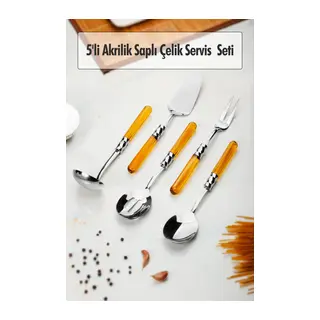 5 Parça Platin Servis Seti & Servis Sunum Seti Amber (Kepçe / Kevgir / Sıpatula / Çatal / Kaşık)