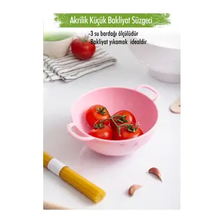 Akrilik Soft Pembe Mini Pirinç Süzgeçi & Bakliyat Süzgeçi (3 SU BARDAĞI ÖLÇÜLÜ)