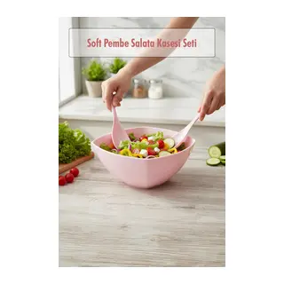 3,5 Lt Soft Pembe Akrilik Kare Salata ve Servis Kasesi Seti – 3 Parça