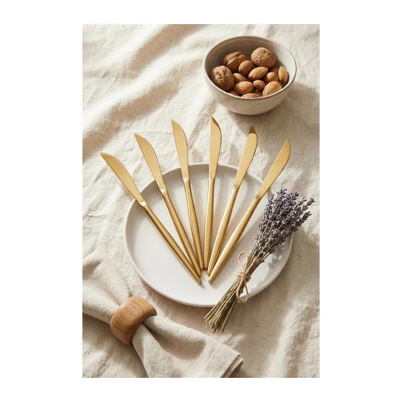 6'lı Lüks Gold Paslanmaz Çelik Yemek Bıçağı Seti (21 cm)