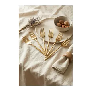 6'lı Lüks Gold Paslanmaz Çelik Yemek Çatalı Seti (21 cm)