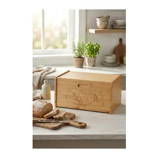 Doğal Bambu Kapaklı Ekmek Kutusu & Doğal Bambu Ekmek Dolabı (23x38x20 cm)