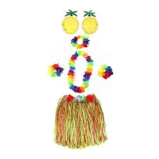 Yetişkin ve Çocuk Uyumlu Luau Aloha Hawaii Rengarenk 40 cm Etek Ananas Şekilli Gözlük Hawaii Kolye Renkli Taç ve 2 Adet Bileklik Seti