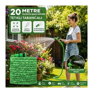 20MT Teleskopik Uzayan Bahçe Hortumu 7 Fonksiyon Ayarlı Tetikli Tabanca