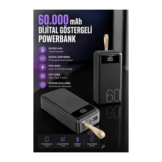 Powerbank 60.000 Mah Hızlı Şarj 4 Çıkışlı Uzun Şarj Süreli Dijital Göstergeli