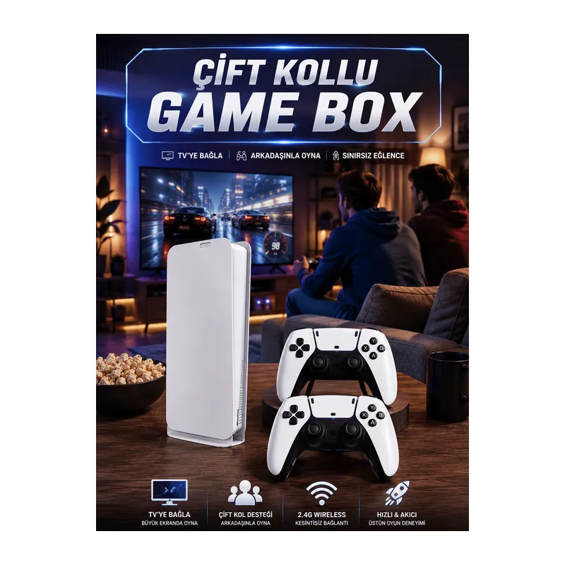 3D Çift Oyun Kollu 4K HD Ekran Nostaljik 20.000 Oyunlu Beyaz Game Box