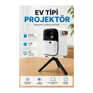 Projector Ev Tipi 64 Gb 2 Gb Rem Hafıza Hd Görüntü Kumandalı