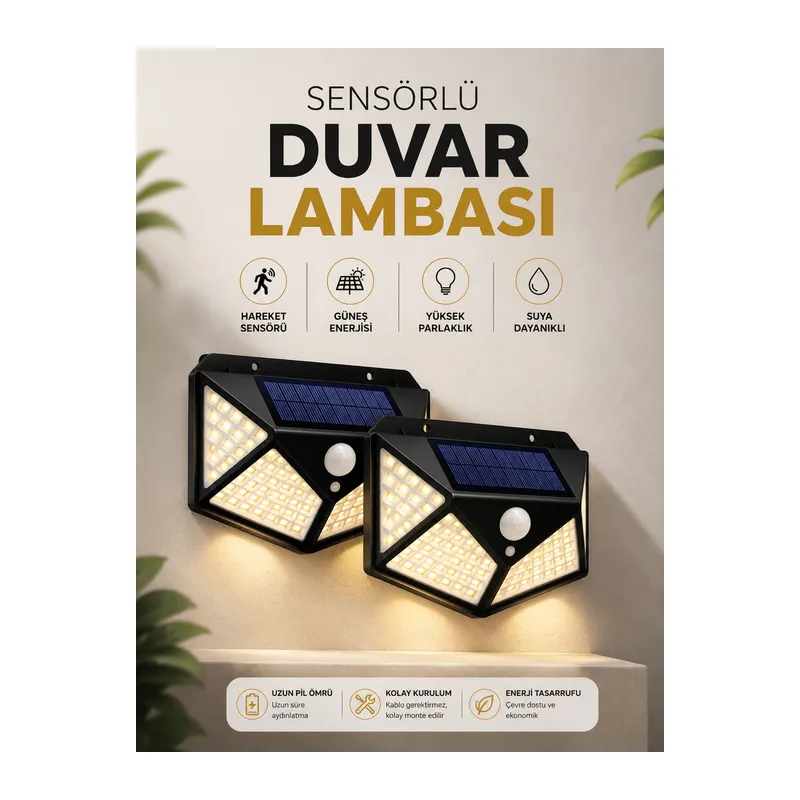 Solar Sensörlü Duvar Lambası Bahçe Lambaso Parlak Beyaz Işık Suya Dayanıklı