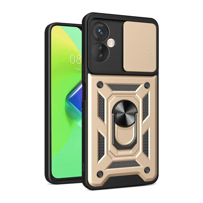İnfinix Hot 30 4G Kılıf Pars Lens Yüzüklü Silikon - Gold