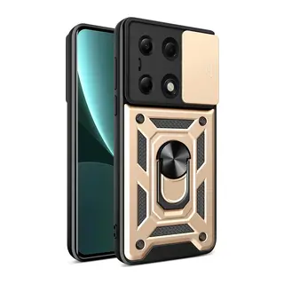 Xiaomi Poco M6 Pro 4G Kılıf Pars Lens Yüzüklü Silikon - Gold