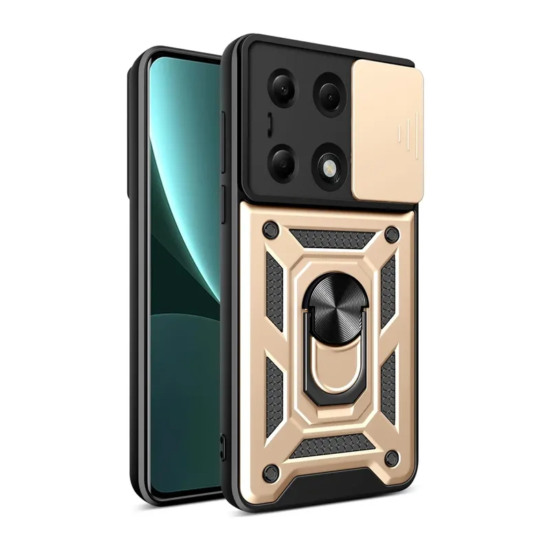Xiaomi Poco M6 Pro 4G Kılıf Pars Lens Yüzüklü Silikon - Gold