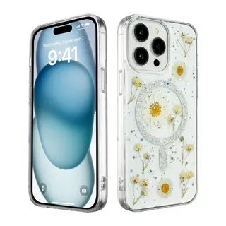 Apple iPhone 14 Pro Kılıf Daisy Simli Magsafe Kapak - Gümüş